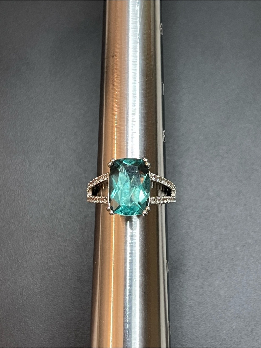 Tourmaline Cushion-Cut Crystal Ring with Pavé Band